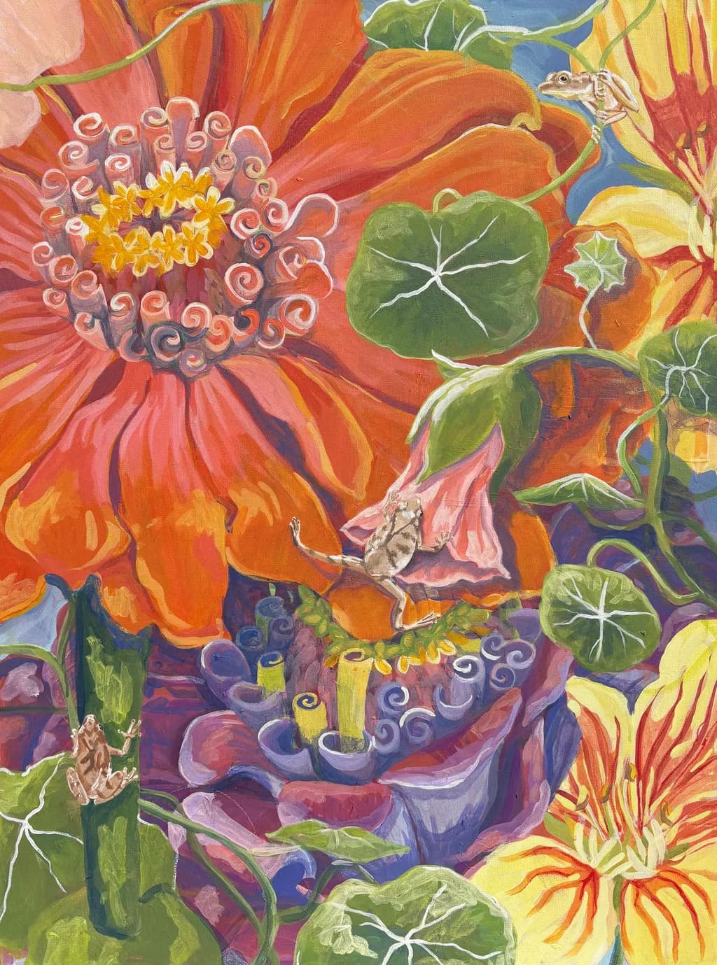 Frogs among Flowers
