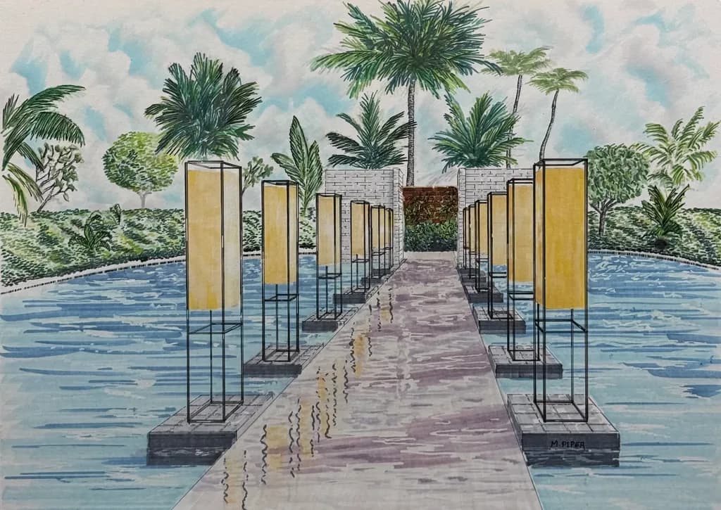 Palm-Framed Water Walkway